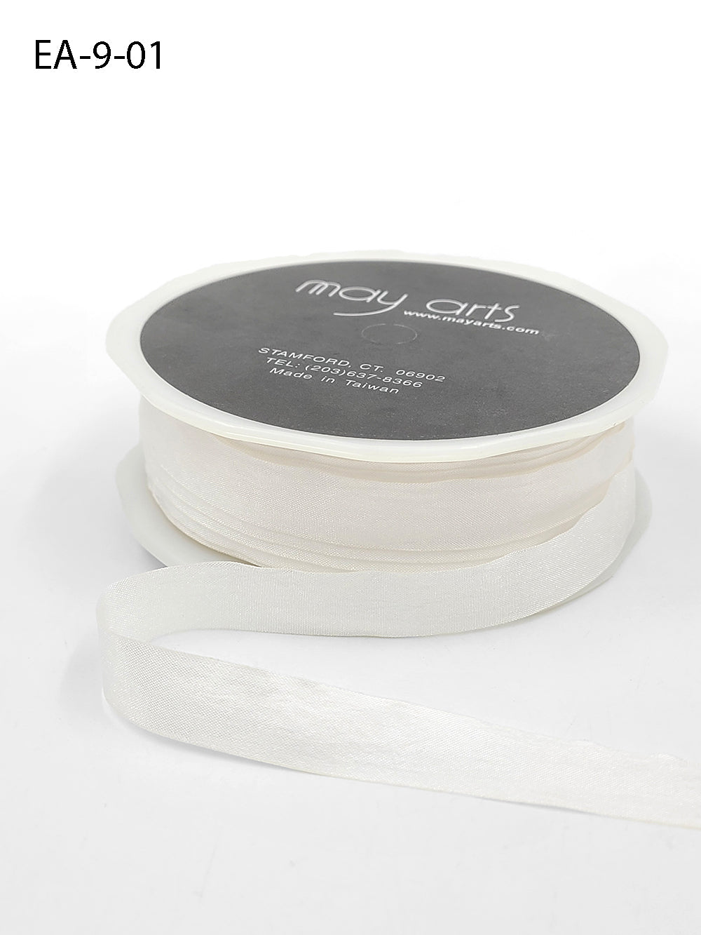 May Arts - 1/2 Inch Wrinkled Faux Silk Ribbon with Cut Edge, White, EA