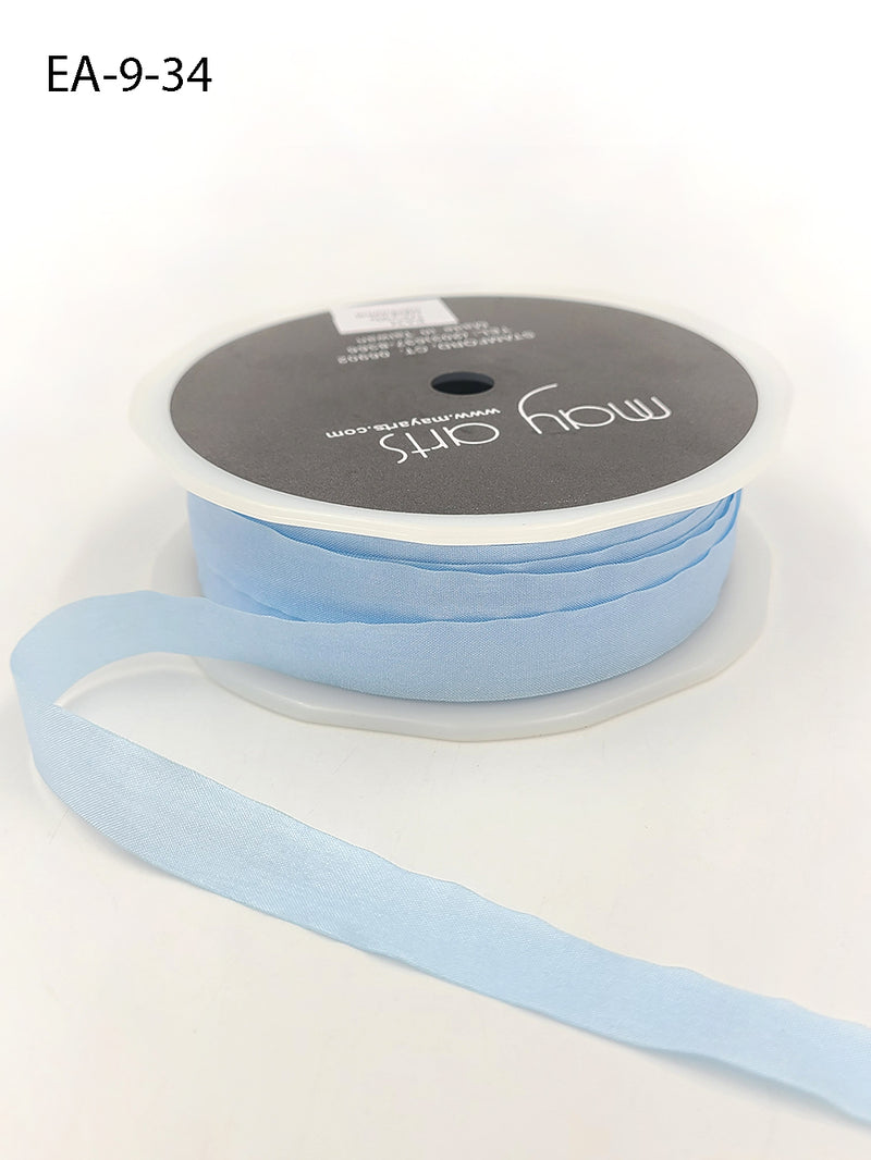 May Arts - 1/2 Inch Wrinkled Faux Silk Ribbon with Cut Edge, Light Blue, EA34