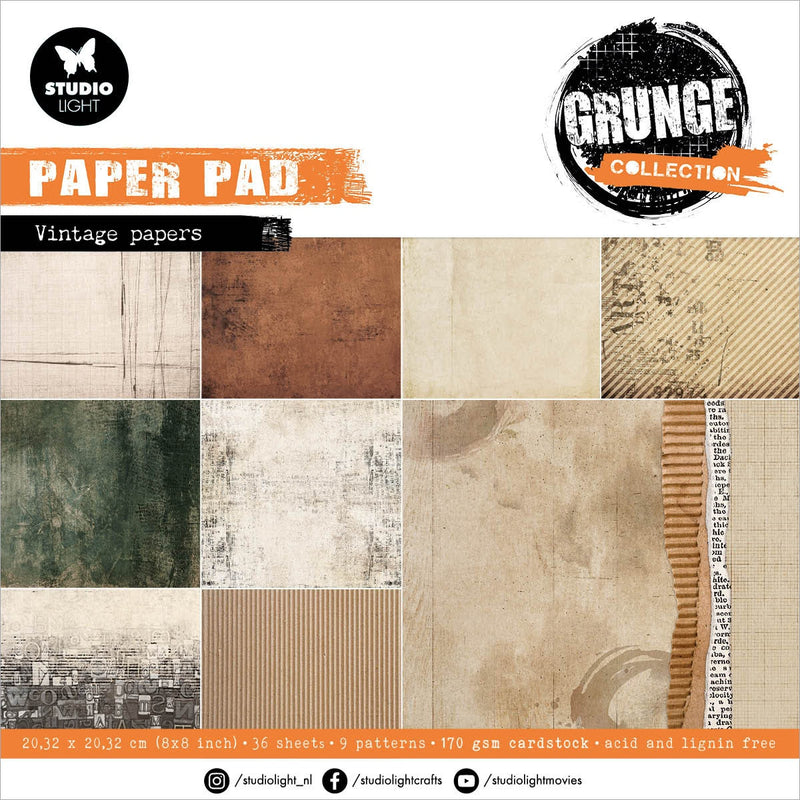 Studio Light Grunge 8x8 Paper Pad - Vintage Papers, GRDPP136