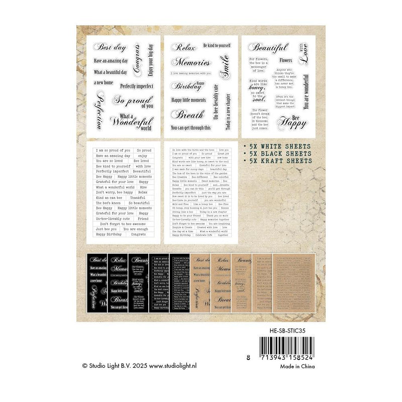Studio Light Hazel Eaton Sweet Bee Memories Sticker Pad - Sentiments, HE-SB-STIC35