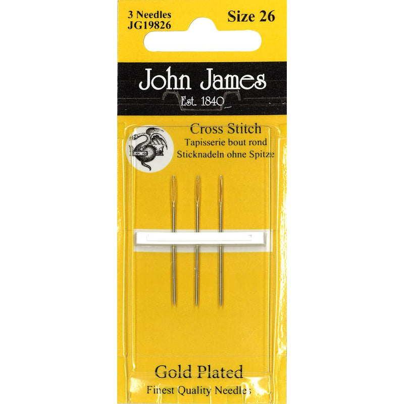 John James Gold Cross Stitch Needles 3Pc - Size 26, JG198