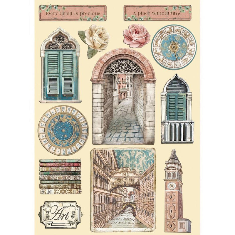 Stamperia  Wooden Shapes A5 - Venice City of Art roses, KLSP185