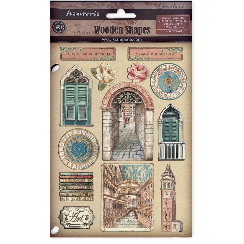 Stamperia  Wooden Shapes A5 - Venice City of Art roses, KLSP185