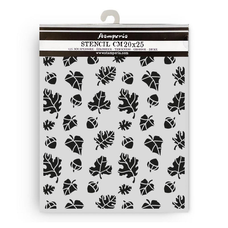 Stamperia Whispering Woods 7.87x9.84 Stencil - Leaves & Acorn Pattern, KSTD187