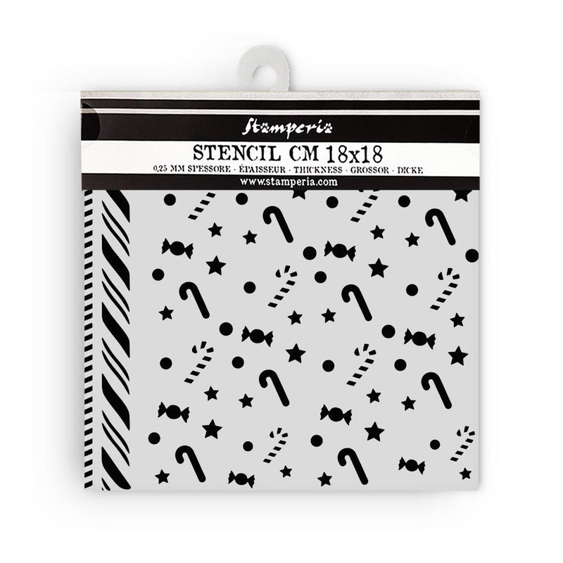 Stamperia Stencil 7x7 - Candy Christmas Candycanes Pattern, KSTDQ124