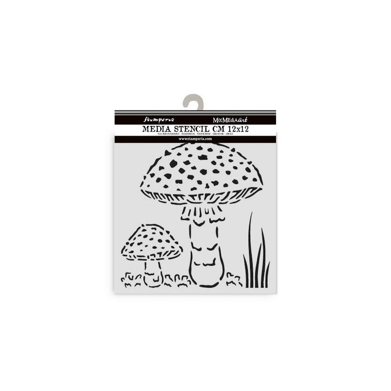 Stamperia Whispering Woods Stencil 4.72x4.72 - Mushrooms, KSTDS59