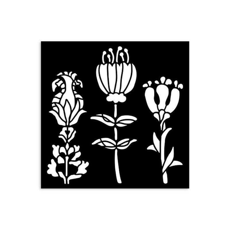 Stamperia Furry Friends 4.72x4.72 Stencil- Stylized Flowers, KSTDS63