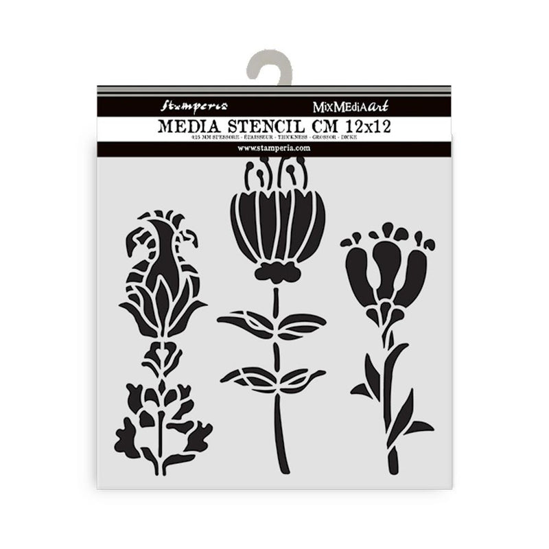 Stamperia Furry Friends 4.72x4.72 Stencil- Stylized Flowers, KSTDS63