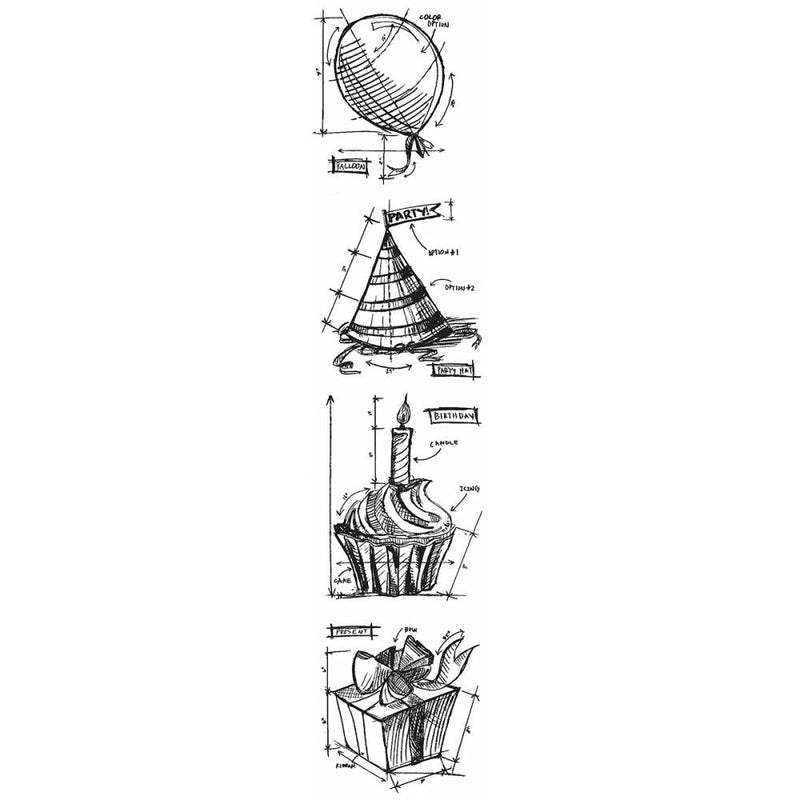 Stampers Anonymous Mini Blueprints Strip Cling Stamps - Birthday, MB012 by Tim Holtz