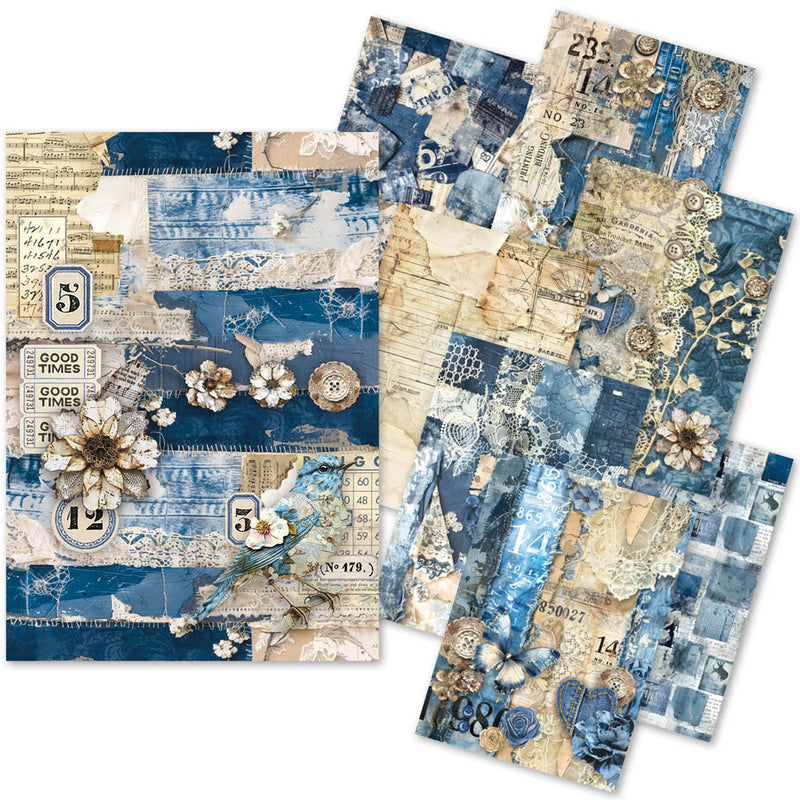 Ciao Bella Urban Blue Denim Mixed Media Craft Mix A5, 8Pc, MC002