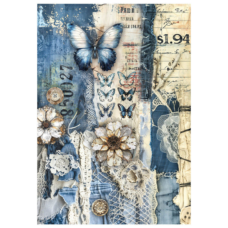 Ciao Bella Urban Blue Denim Mixed Media Rice Paper A4 Set 4Pc, MF002