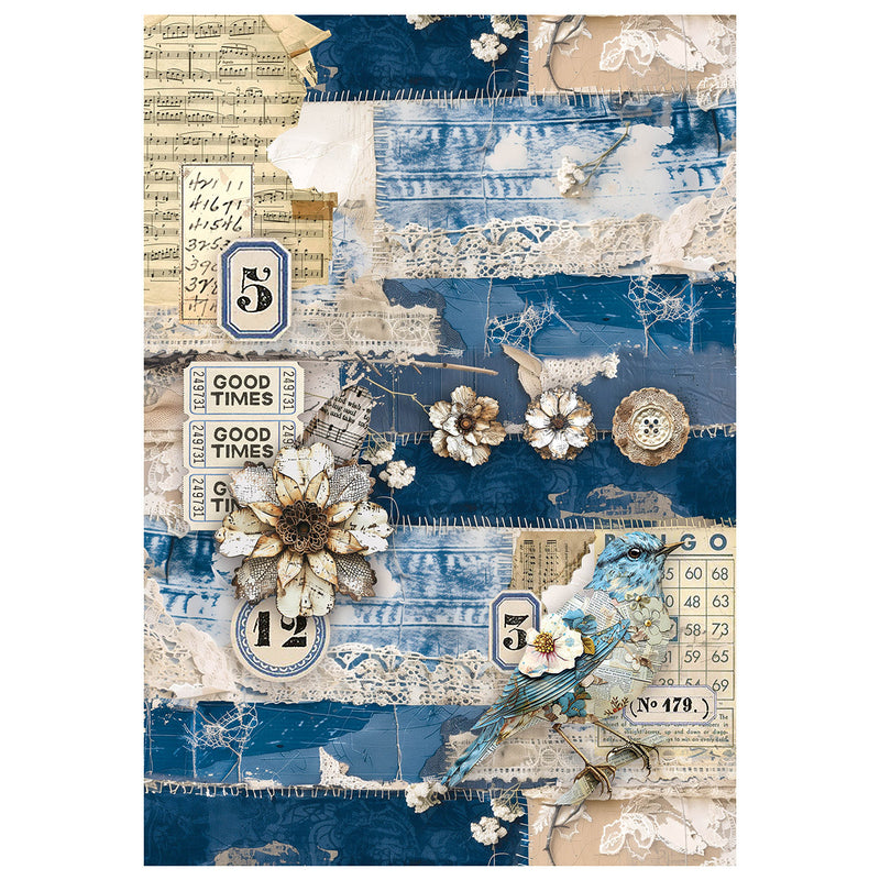 Ciao Bella Urban Blue Denim Mixed Media Rice Paper A4 Set 4Pc, MF002