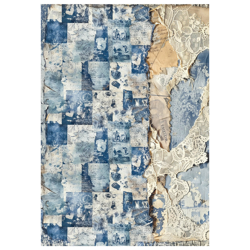 Ciao Bella Urban Blue Denim Mixed Media Rice Paper A4 Set 4Pc, MF002