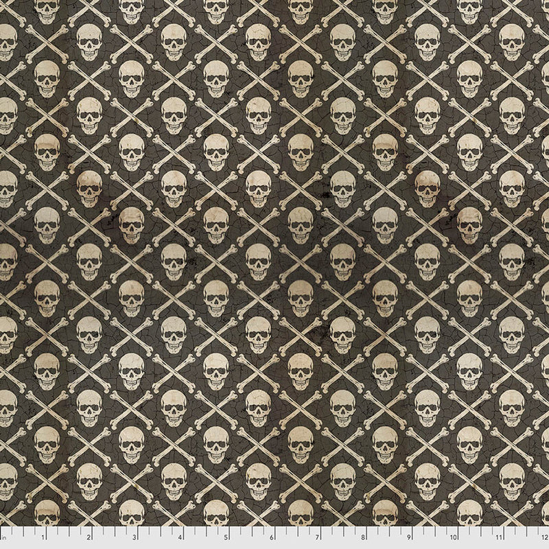 Free Spirit - Eclectic Elements Foundations - Crossbones, PWTH151.BLACK1/2 cut in 1/2yd increments by Tim Holtz