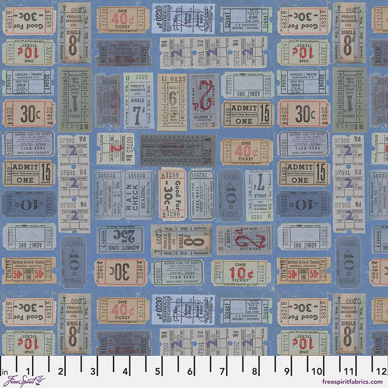 Coming Soon - Free Spirit - Eclectic Elements Palette - Indigo Tickets, PWTH292.INDIGO.5 cut in 1/2yd increments Tim Holtz