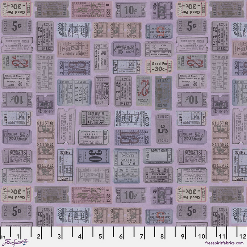 Free Spirit - Eclectic Elements Palette - Purple Tickets, PWTH302.PURPLE0.5 cut in 1/2yd increments Tim Holtz