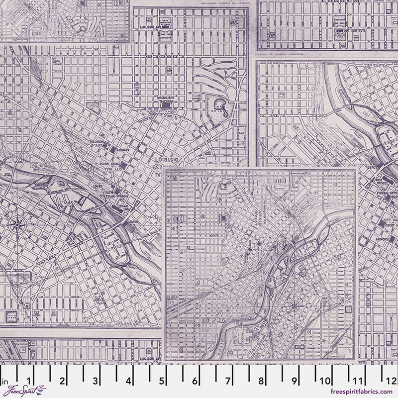 Free Spirit - Eclectic Elements Palette - Purple Map, PWTH303.PURPLE0.5 cut in 1/2yd increments Tim Holtz