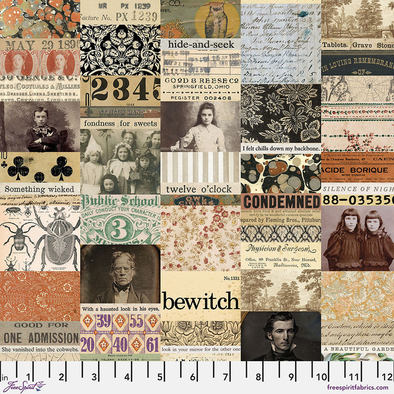 Free Spirit - Eclectic Elements Halloween Collage, PWTH330 cut in 1yd increments by Tim Holtz
