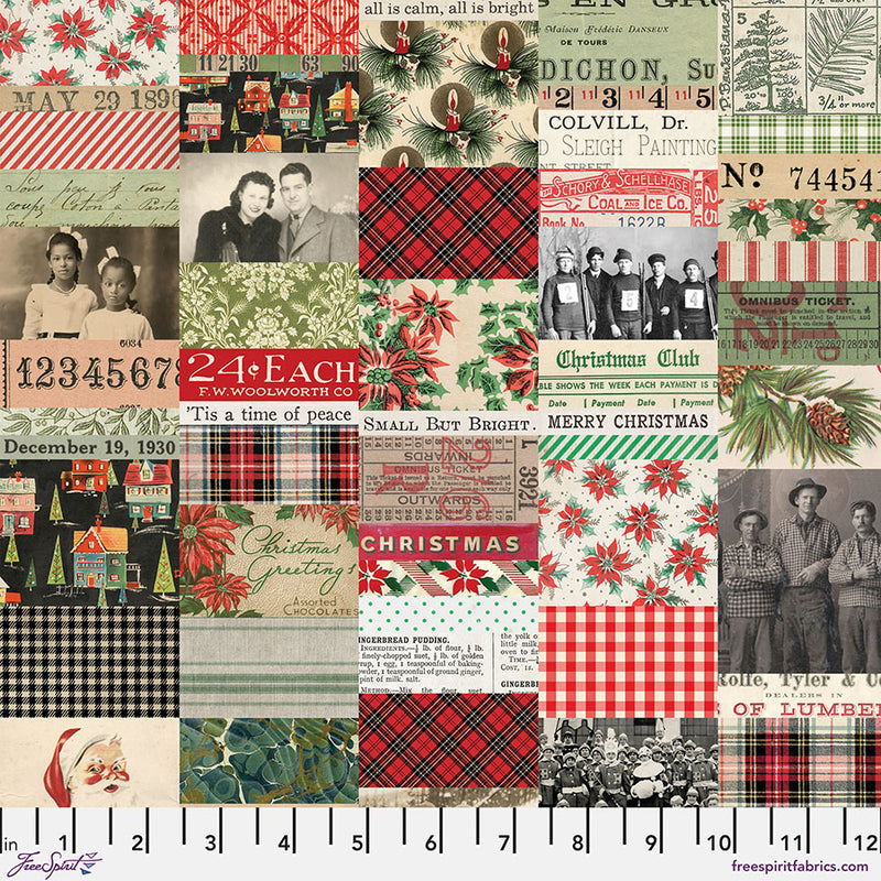 Free Spirit - Eclectic Elements Christmas Collage, PWTH335.1YD cut in 1yd increments by Tim Holtz