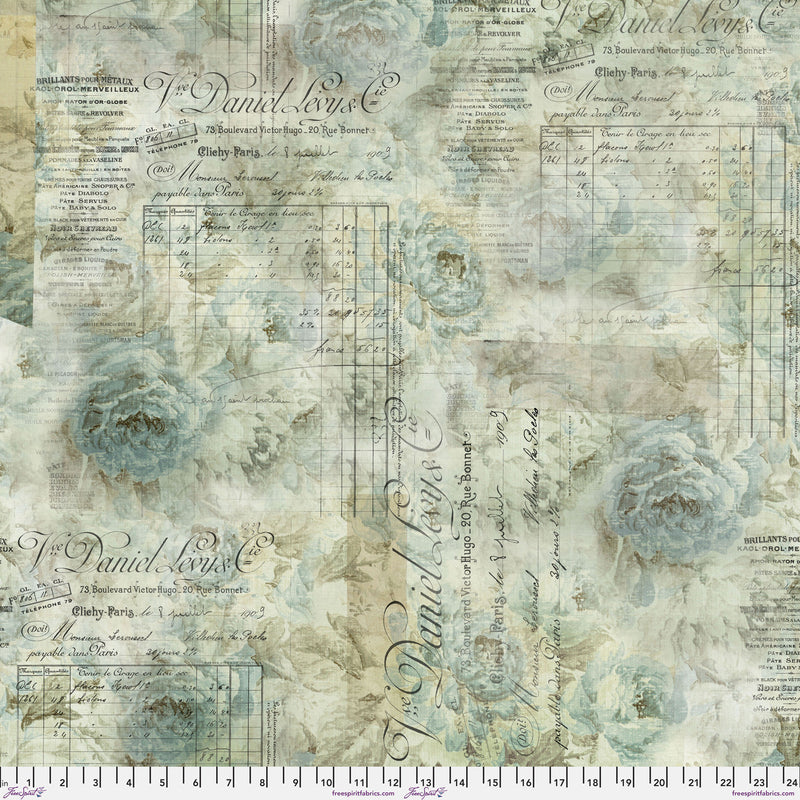 Free Spirit - Eclectic Elements Quilt Backs - Receipt, QBTH010.AQUA1/2 cut in 1/2yd increments Tim Holtz