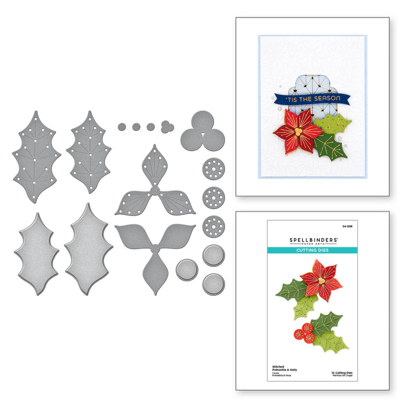 Spellbinders Etched Dies - Stitched Poinsettia and Holly, S4-1299