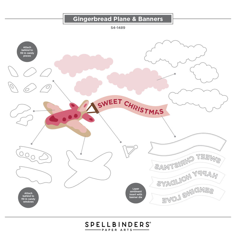 Spellbinders Etched Dies Candy Christmas - Gingerbread Plane & Banners, S4-1489