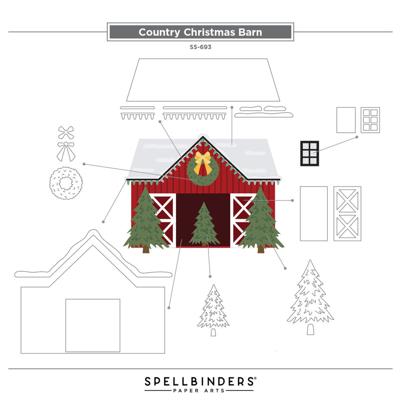 Spellbinders Etched Dies - Country Christmas Barn, S5-693