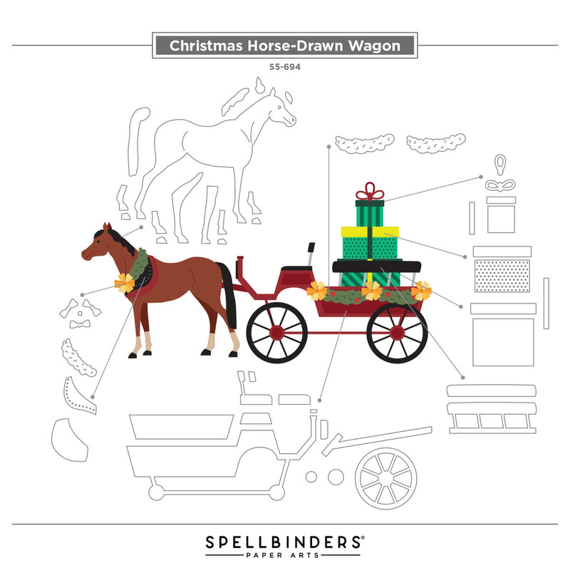 Spellbinders Etched Dies - Christmas Horse-Drawn Wagon, S5-694