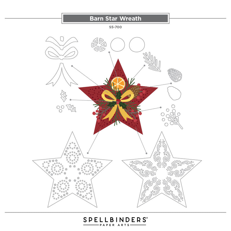 Spellbinders Etched Dies - Barn Star Wreath, S5-700