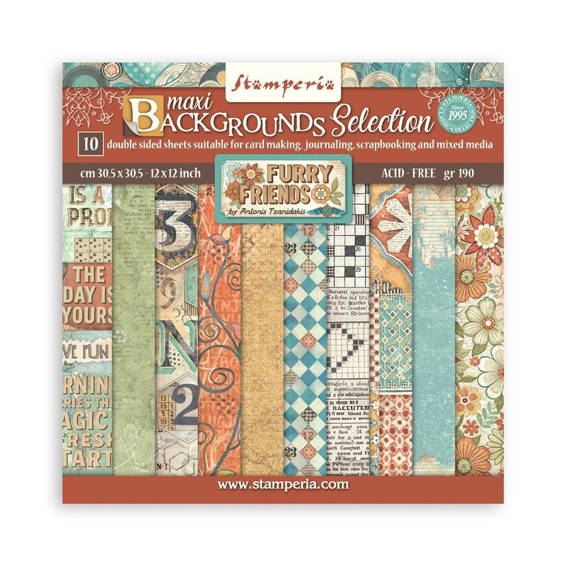 Stamperia Furry Friends 12x12 Double-sided Paper Pad - Backgrounds, SBBL177
