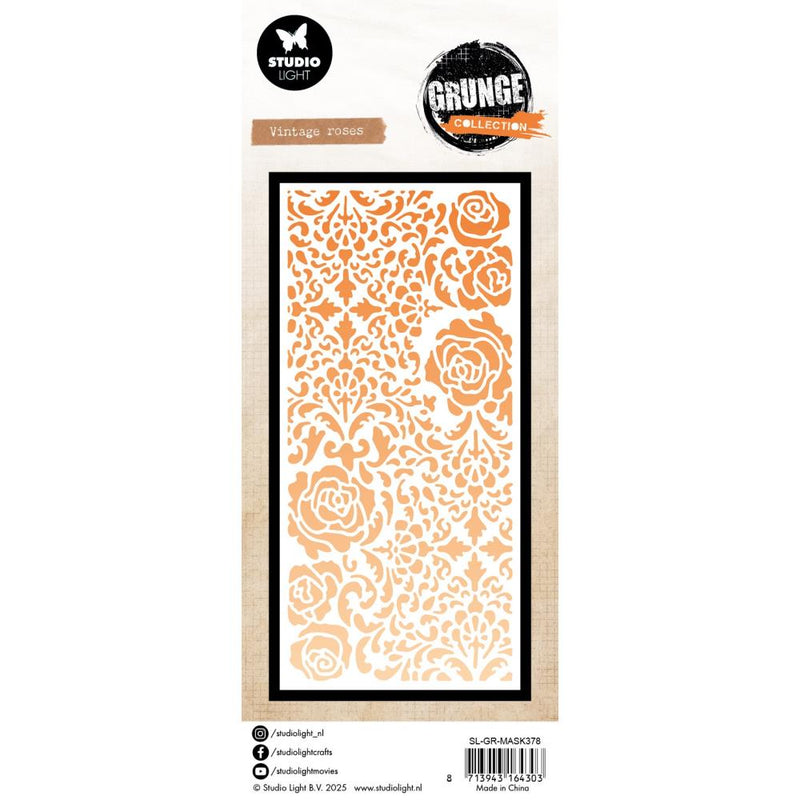 Studio Light Grunge 4x8 Mask/Stencil - Vintage Roses, SL-GR-MASK378