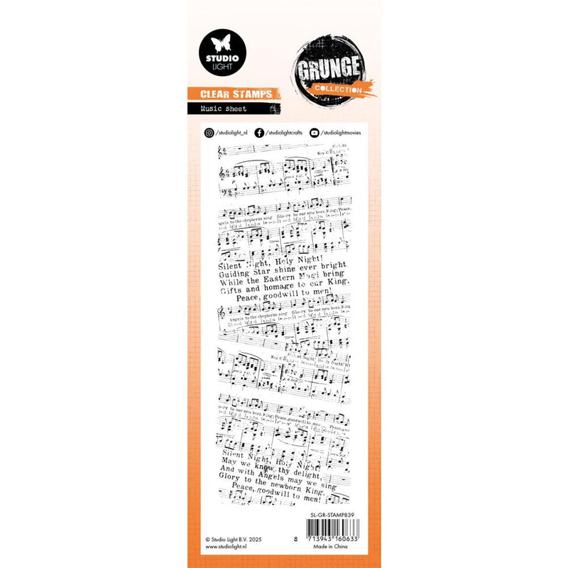 Studio Light Grunge 3x8 Clear Stamp - Music Sheet, SL-GR-STAMP839