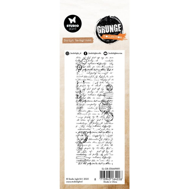 Studio Light Grunge 2.5x6 Clear Stamp - Script Background, SL-GR-STAMP891