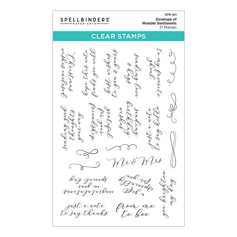 Spellbinders Clear Stamp Set - Envelope of Wonder Sentiments, STP-211