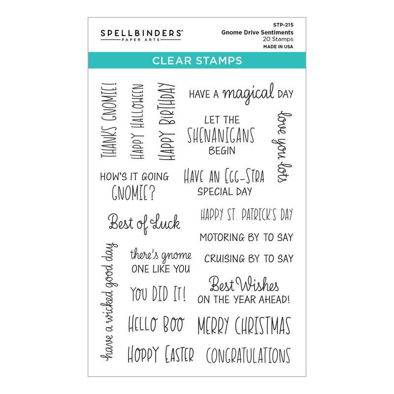 Spellbinders Clear Stamp Set - Gnome Drive Sentiments, STP-215