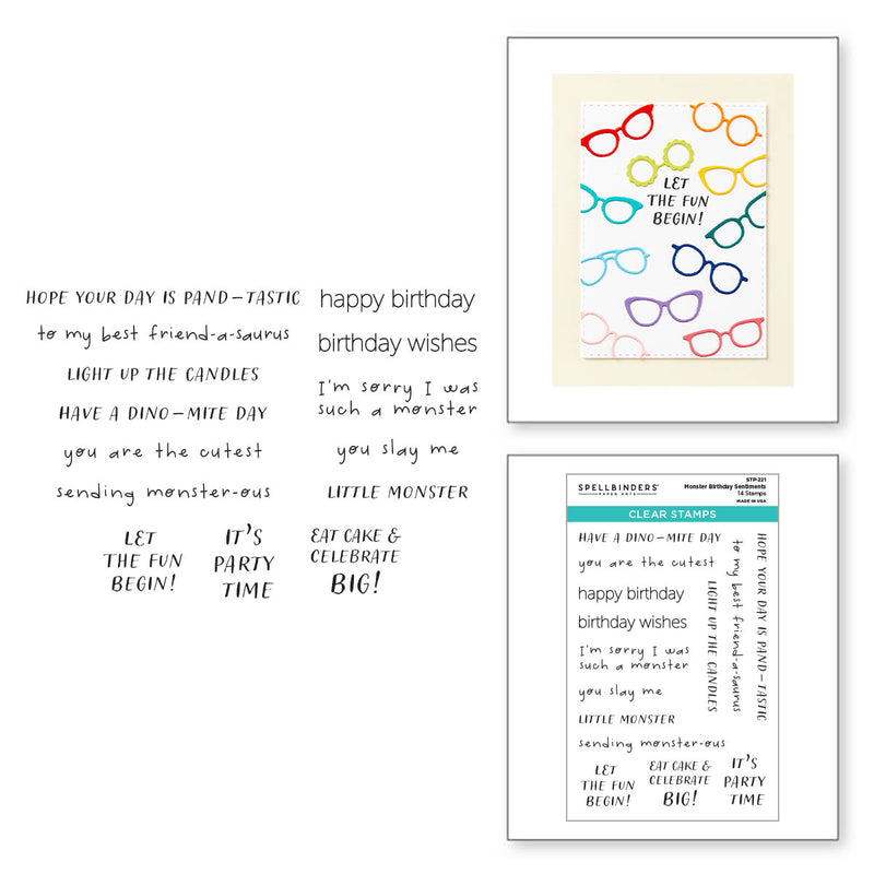Spellbinders Clear Stamp Set - Monster Birthday Sentiments, STP-221