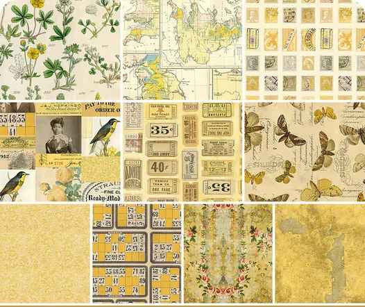 Free Spirit - Eclectic Elements Palette YELLOW FQ Bundle/10, by Tim Holtz