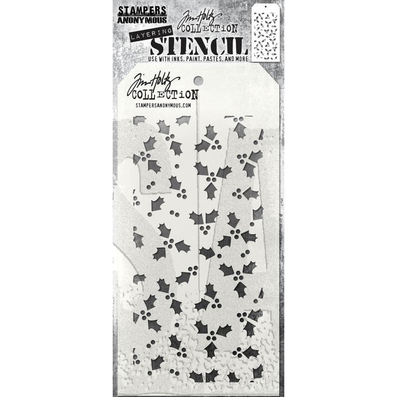 Coming Soon - Stampers Anonymous Layering Stencil - Tiny Holly, THS189 by: Tim Holtz