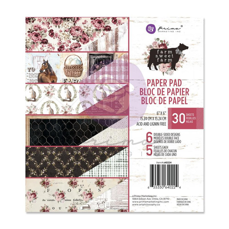 Prima Marketing Double-Sided 6x6 Paper Pad - Farm Sweet Farm, 640224