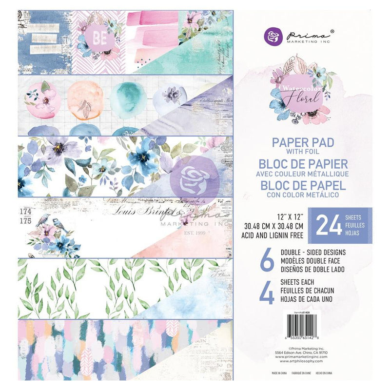 Watercolor Floral Double-Sided Paper Pad 12"X12" 24Pc, 651428