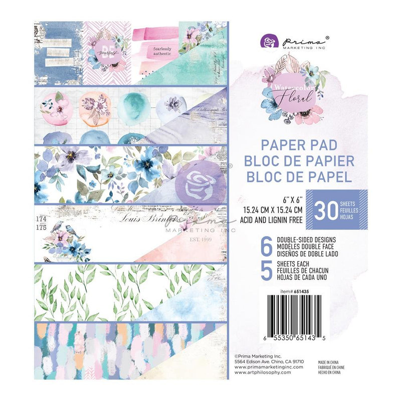 Watercolor Floral Double-Sided Paper Pad 6"X6" 30Pc, 651435