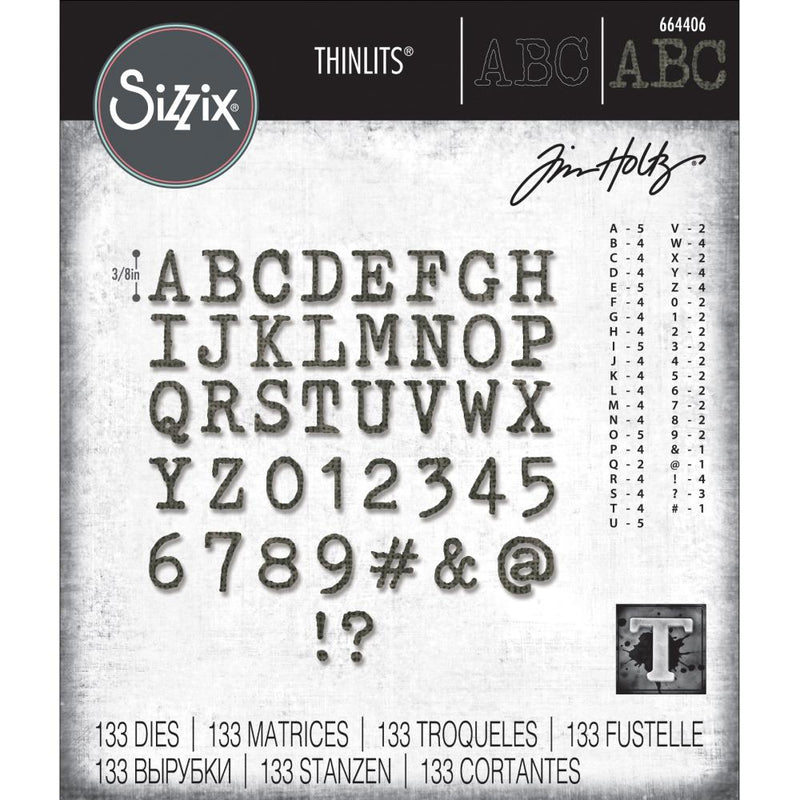 Sizzix Thinlits Die Set - Alphanumeric Tiny Type Upper, 664406 by: Tim Holtz