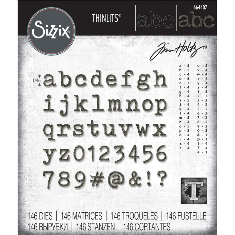 Sizzix Thinlits Die Set - Alphanumeric Tiny Type Lower, 664407 by: Tim Holtz