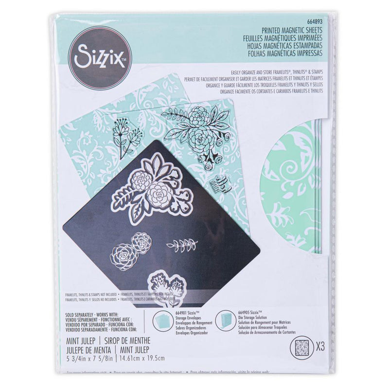 Sizzix - Printed Magnetic Sheets - Mint Julep 3Pc, 664893