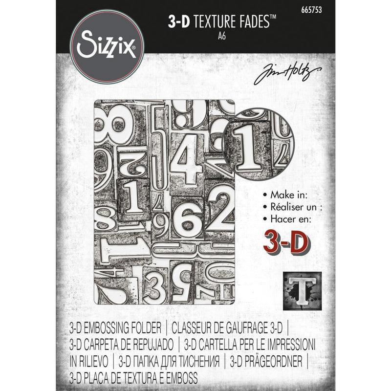 Sizzix 3-D Texture Fades Embossing Folder - Numbered, 665753 by: Tim Holtz