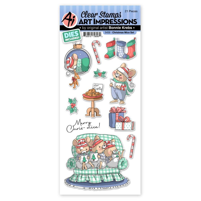 Art Impressions Stamp & Die Set - Christmas Mice Slimline Set, AI5459