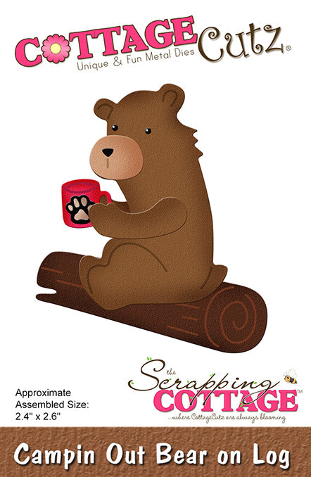 CottageCutz Die - Campin' Out Bear on Log, CC-930