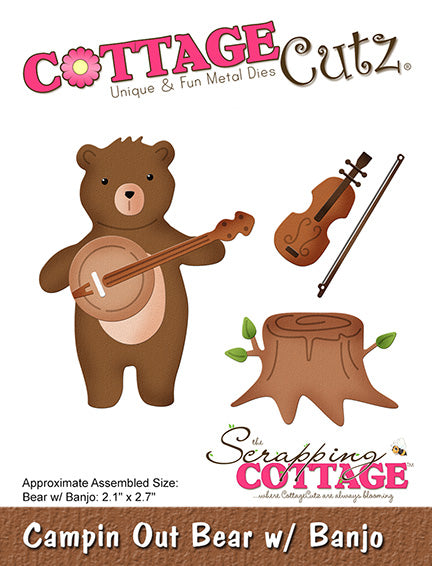 CottageCutz Die - Campin' Out Bear w/Banjo, CC-931