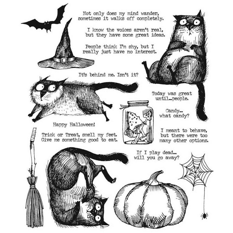 Stampers Anonymous Stamp Set - Snarky Cat Halloween, CMS407 by: Tim Holtz