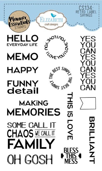 Elizabeth Craft Designs Clear Stamp Set - Retro Labels Sayings, CS134